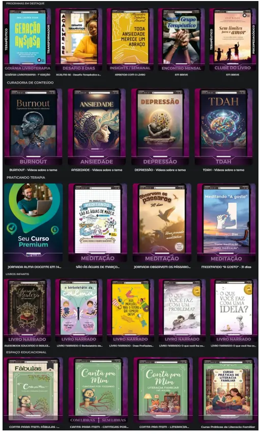 Biblioteca de programas, curadorias e conteúdos da Plataforma Alma Cuidada